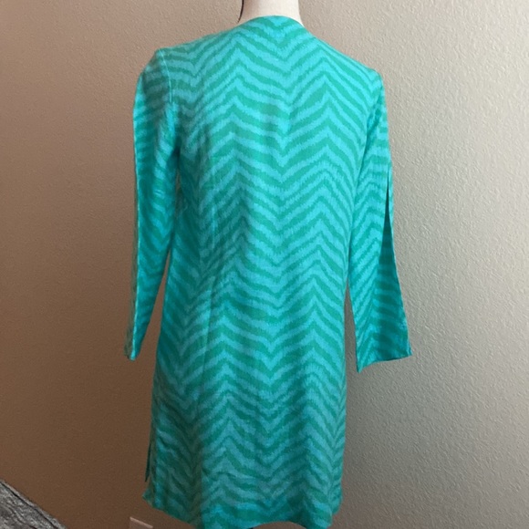 LILLY PULITZER GREEN AND BLUE CHEVRON LINEN LONG SLEEVE TUNIC COVERUP TOP - Picture 8 of 8